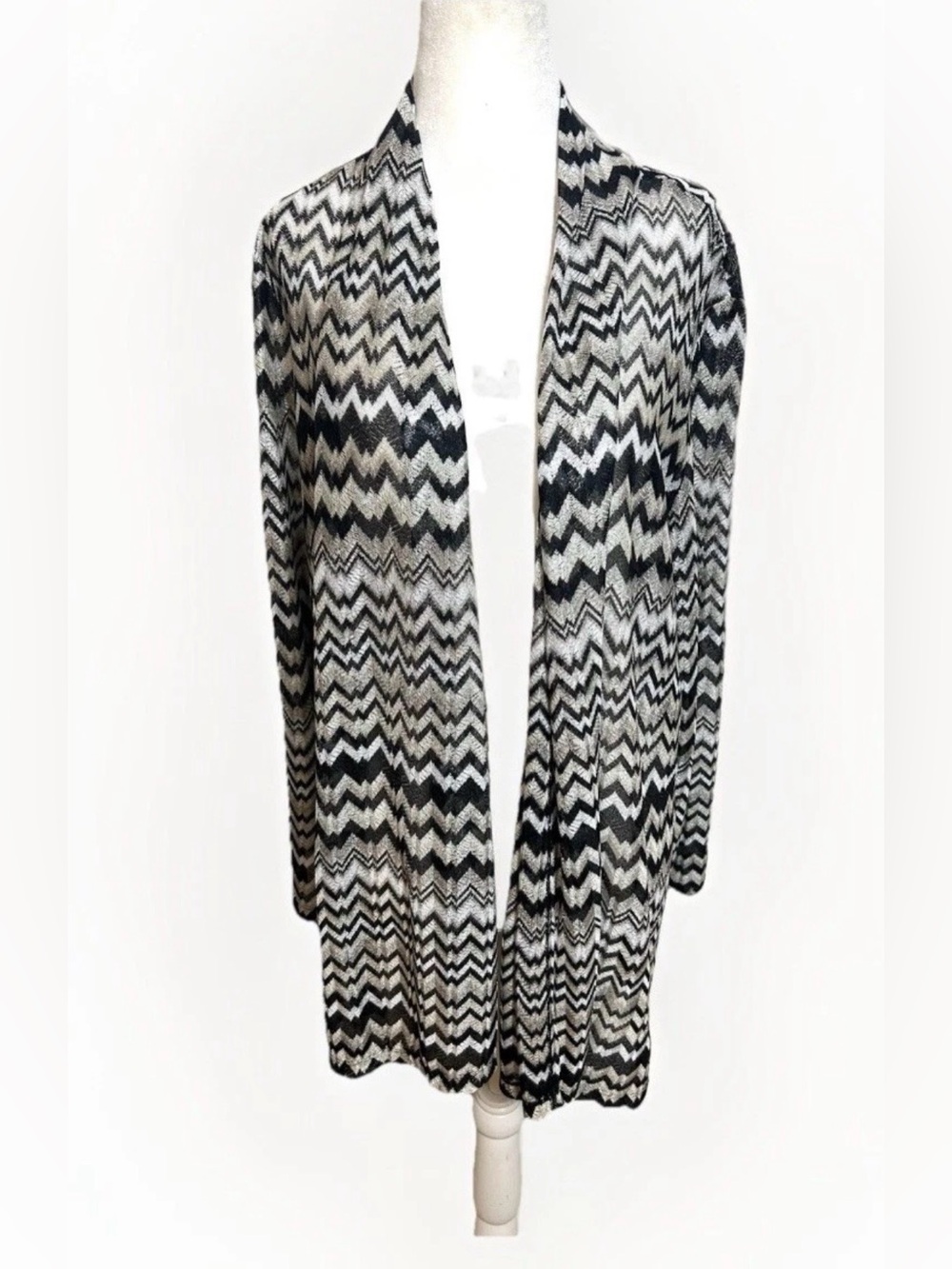 NEW Susan Graver Cardigan Sweater Sz XL Open Front Long Sleeve Chevron Zig Zag